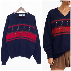 VTG 90s IZOD Embroidered Golfers Sweater Unisex XL Navy Blue Golf